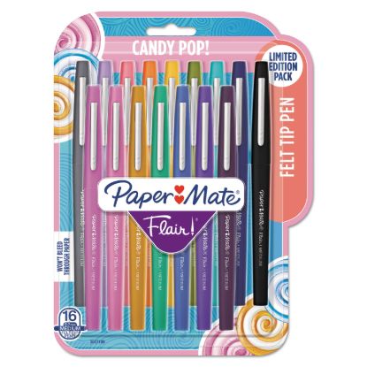 Picture of Flair Felt Tip Stick Porous Point Pen, Medium 0.7 mm, Assorted Colors Ink/Barrel, 16/Pack