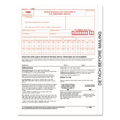 Picture of 1096 Summary Transmittal Tax Forms, 8 x 11, Inkjet/Laser, 50 Forms